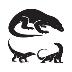 Regal Reptiles: Vector Komodo Dragon Silhouette, Minimalist Black Komodo dragon Illustration.