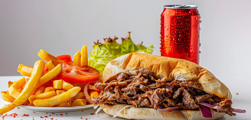 An appetizing arrangement of doner kebab, crispy fries
