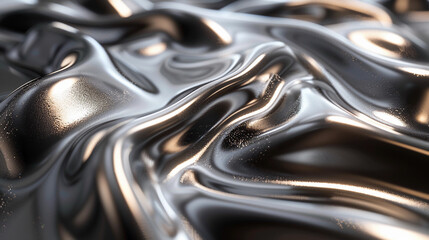 Liquid silver metal abstract background. Metallic waves with shimmers backdrop. Chromomorphism concept.