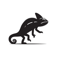 Colorful Camouflage: Vector Chameleon Silhouette, Minimalist Black chameleon Illustration.