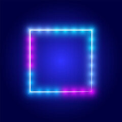 Fototapeta premium Glowing neon square frame, illuminated background, vector illustration.