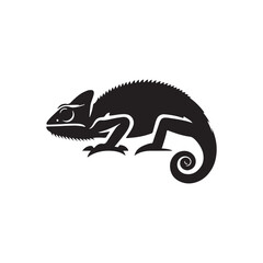 Colorful Camouflage: Vector Chameleon Silhouette, Minimalist Black chameleon Illustration.