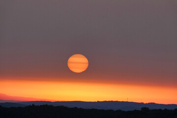 Spectacular sunrise in the Dordogne, France as soon from the vantage of a hot air balloon
