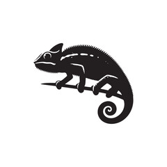 Colorful Camouflage: Vector Chameleon Silhouette, Minimalist Black chameleon Illustration. © Wolfe 