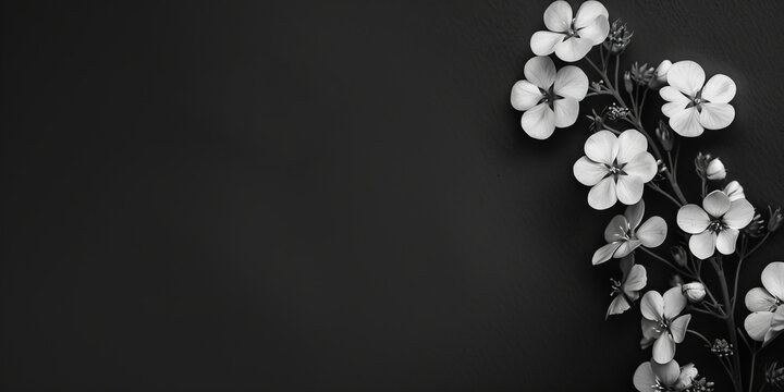 Condolence card black and white color photo, black background. Copy Space. Generative AI