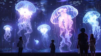 Kids Exploring Jellyfish in Anime-Inspired Aquarium Stage
