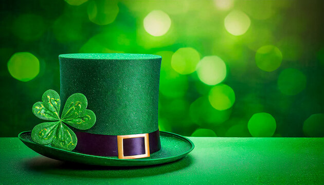 CARTOLA DE DUENDE DE S&Atilde;O PATR&Iacute;CIO: FUNDO DE TELA QUE RETRATA UMA CARTOLA DE DUENDE, PRESENTES, MOEDAS, TREVOS EM UM CONCEITO DE DIA DE S&Atilde;O PATR&Iacute;CIO