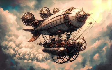 a fantastical airship floating gracefully through the clouds