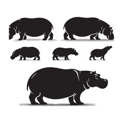 Gentle Giants vector art: Vector Hippo Silhouette, Minimalist Black Hippo illustration.