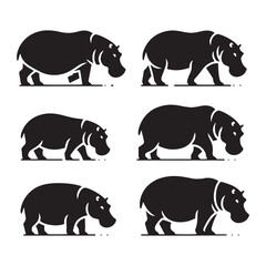 Gentle Giants vector art: Vector Hippo Silhouette, Minimalist Black Hippo illustration.
