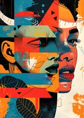 Abstract Illustration of Female Faces with African Heritage