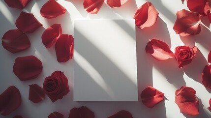 White podium with scattered rose petals