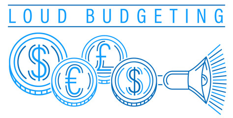 Loud budgeting outline banner, poster. Alternative to unbridled consumption. - 755862938