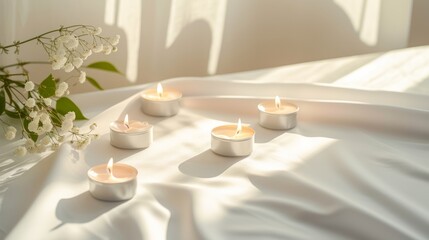 Fototapeta na wymiar Simple candlelit holders around an love-themed
