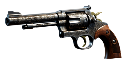 An Antique Metallic Colt Revolver - PNG Cutout Isolated in a Transparent Backdrop