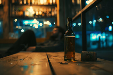 Alcohol and disorder, concept of alcoholic and alcoholism problems. Backdrop with selective focus and copy space - obrazy, fototapety, plakaty