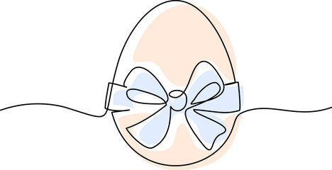Happy Easter card. Egg doodle with bow. Cute hand drawn invitation, - 755863560
