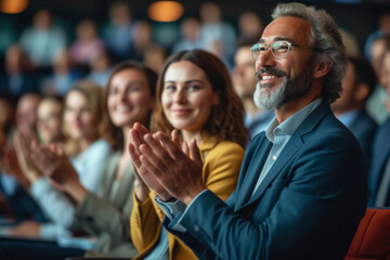 Obraz premium People applaud, applause in the hall. Backdrop with selective focus and copy space