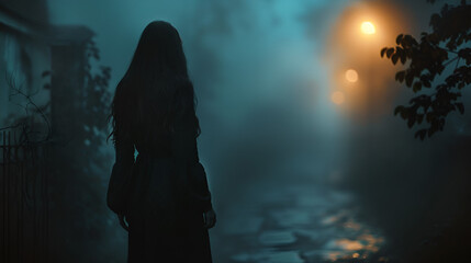 Mysterious girl walking alone, generative ai