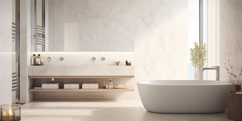Luxury spa hotel marble bathroom with bathtub