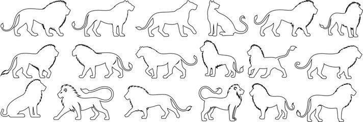 lion outline collection, lion vector art, wildlife illustration, simple design. Perfect for educational materials, graphic design projects, and art