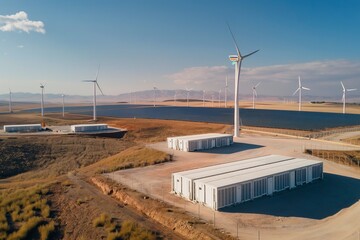 A birds eye view of a wind farm featuring numerous wind turbines generating renewable energy.