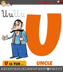 letter U from alphabet with cartoon uncle character