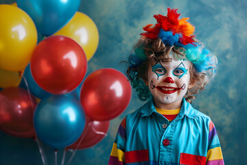 Obraz na płótnie Canvas Funny kid clown on background.