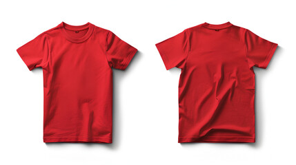 Red kids t-shirt mock up front and back view isolated on white background.  generative ai 