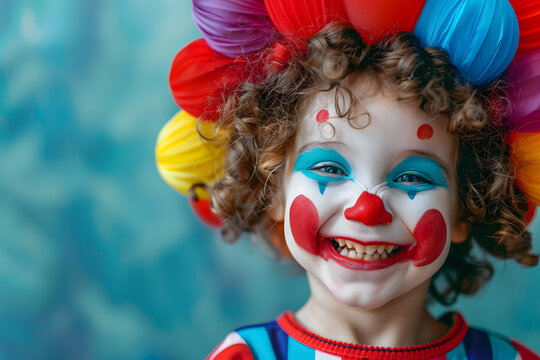 Naklejki Funny kid clown on background.