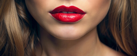 Close-up of a woman's lips in red lipstick