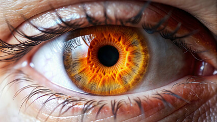 A close-up of a yellow-coloured human eye