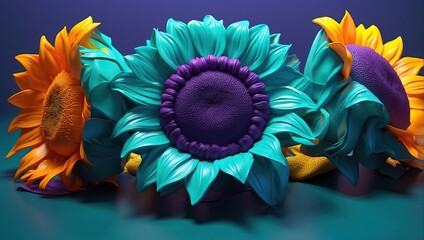 Sunflower dark purple and dark blue contour shading