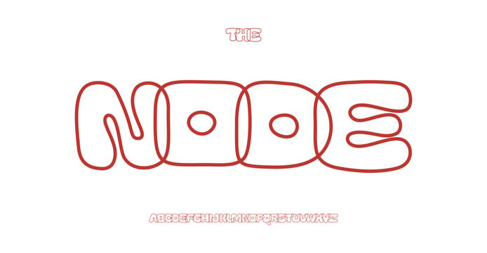 Contour fat font, doodle line style alphabet, linear balloon letters, cord frame cartoon typeface, outline kid fun font, red thread typeset design for logo and headline. Vector typeset. 