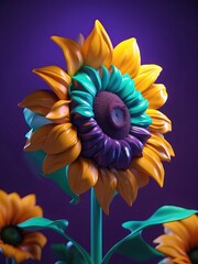 Sunflower dark purple and dark blue contour shading - 755866532