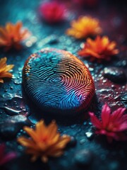Colored fingerprint in water drops - 755866787