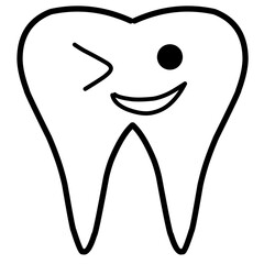 Hand Drawn Smiling Thooth, Outline Vector