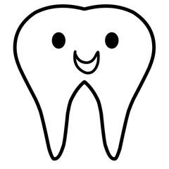 Hand Drawn Smiling Thooth, Outline Vector