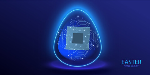 Easter egg circuit technology design. Neon future ai holiday banner concept. Connect cyber light data science vector.
- 755867136
