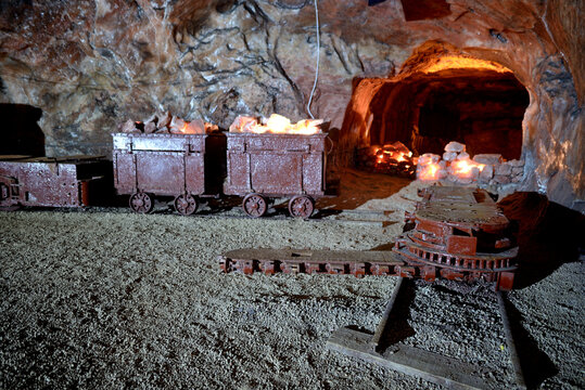 HIMALAYAN SALT IN KHEWRA SALT MINES IN PUNJAB IN PAKISTAN. 