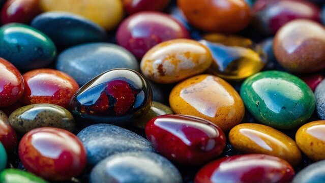 Explore a background filled with colorful shiny pebbles, beautifully captured through photography using Generative AI