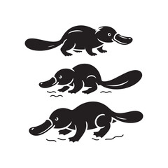 Curious Creations vector art: Vector Platypus Silhouette Collection, Minimalist Black platypus illustration.