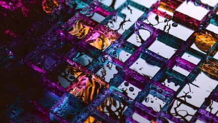 Fototapeta premium An abstract digital modern background with glass squares and water droplets