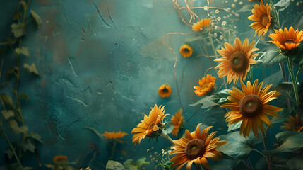 Fototapeta na wymiar Sunflowers copy space. generative ai