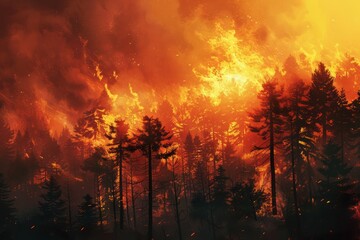 Fototapeta premium Forest fire illustration