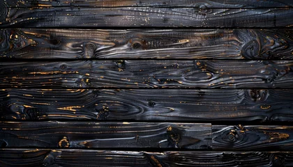 Zelfklevend Fotobehang wood texture with natural pattern. dark wooden background, brown board, generative ai © AriyaniAI