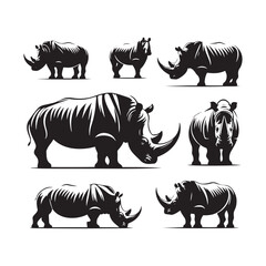 Majestic Guardians vector art: Vector Rhino Silhouette, Minimalist Black rhino illustration.