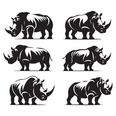 Majestic Guardians vector art: Vector Rhino Silhouette, Minimalist Black rhino illustration.