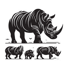 Majestic Guardians vector art: Vector Rhino Silhouette, Minimalist Black rhino illustration.