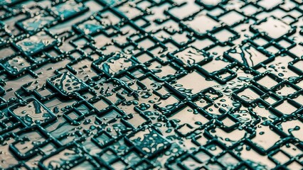 An abstract digital modern  background with glass squares and water droplets